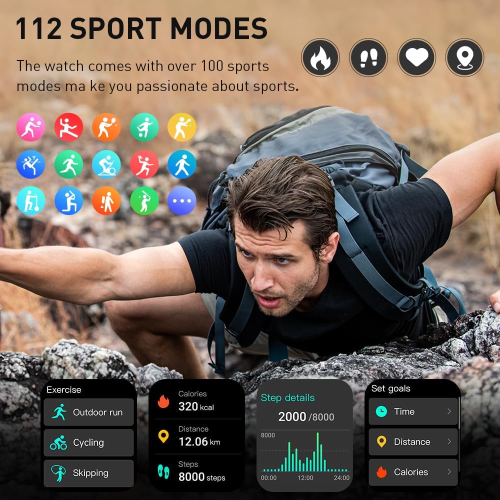 Smart Watch(Answer/Make Call), 2025 New Smartwatch for Men Women, 1.96" HD Fitness Watch with 110+ Sport Modes, Heart Rate, Sleep Monitor, Pedometer, IP68 Waterproof Activity Tracker for Android iOS - Image 6